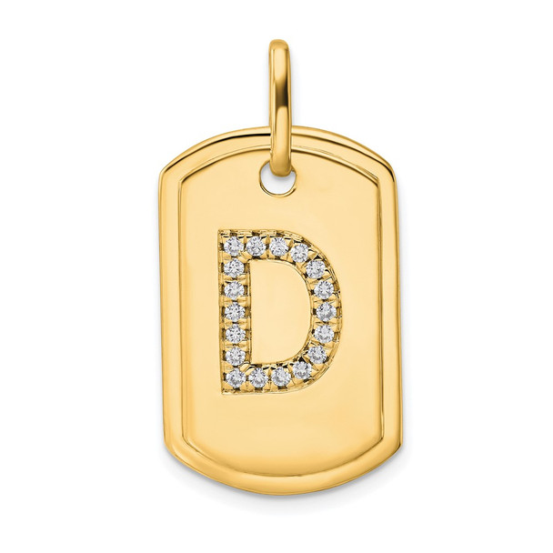 14K Yellow Gold Diamond Initial D Dog Tag Charm