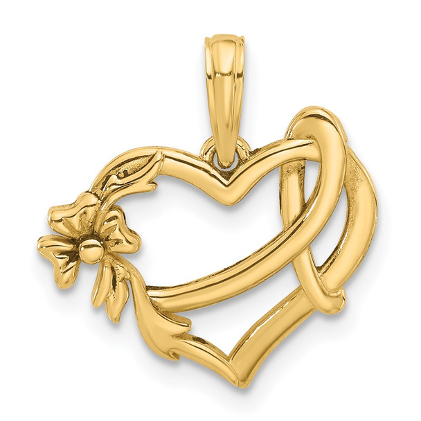 14K Yellow Gold Fancy Heart and Ribbon Charm
