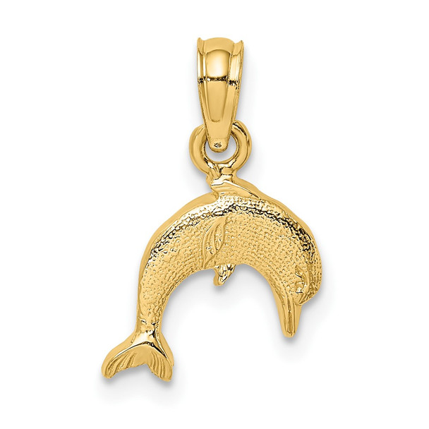 10K Yellow Gold Textured Mini Dolphin Jumping Charm