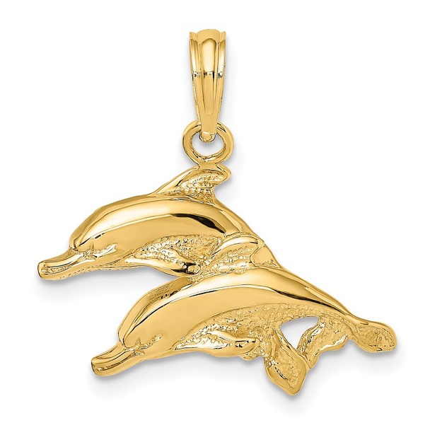 10K Yellow Gold 2-D Polished /Engraved Dolphins Charm