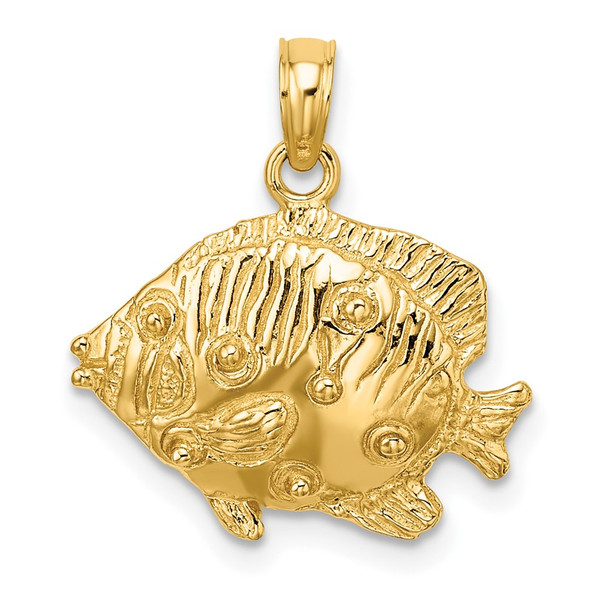 10K Yellow Gold 2-D Polished Engraved Fish Charm