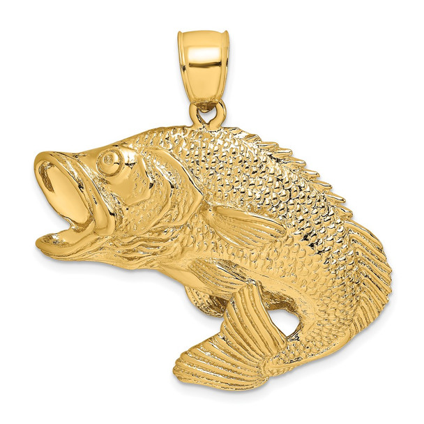 10K Yellow Gold 2-D Bass Fish Jumping Charm