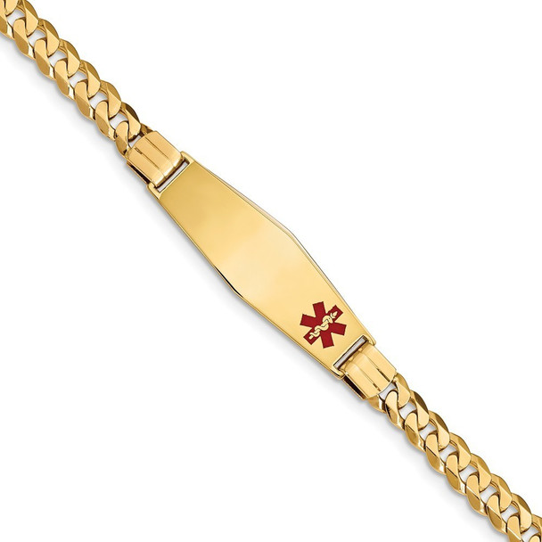 8" 14k Yellow Gold Medical Soft Diamond-Shape Red Enamel Curb Link ID Bracelet with Free Engraving