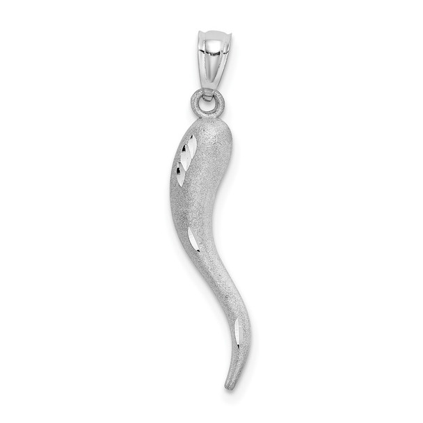 10k White Gold Solid Diamond-cut Italian Horn Charm