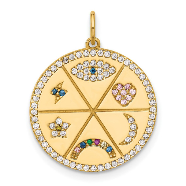 10K Yellow Gold Polished Colorful CZ Good Luck Medallion Charm