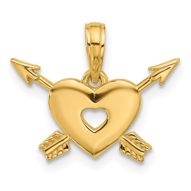 14K Yellow Gold Polished Heart and Arrows Charm