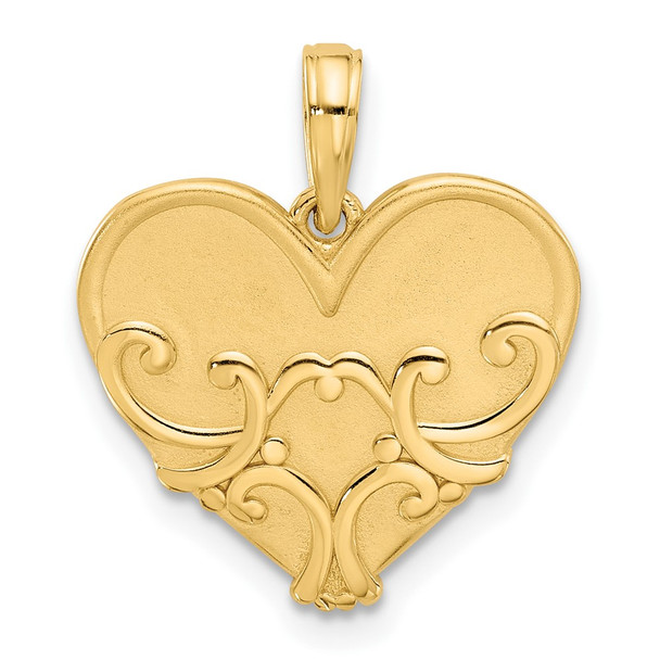 14K Yellow Gold Polished and Brushed Fancy Heart Charm
