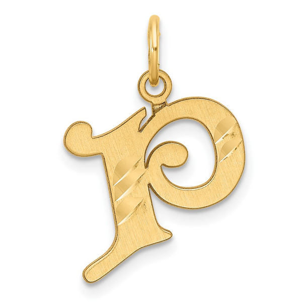 14K Yellow Gold Diamond-cut Letter P Initial Charm