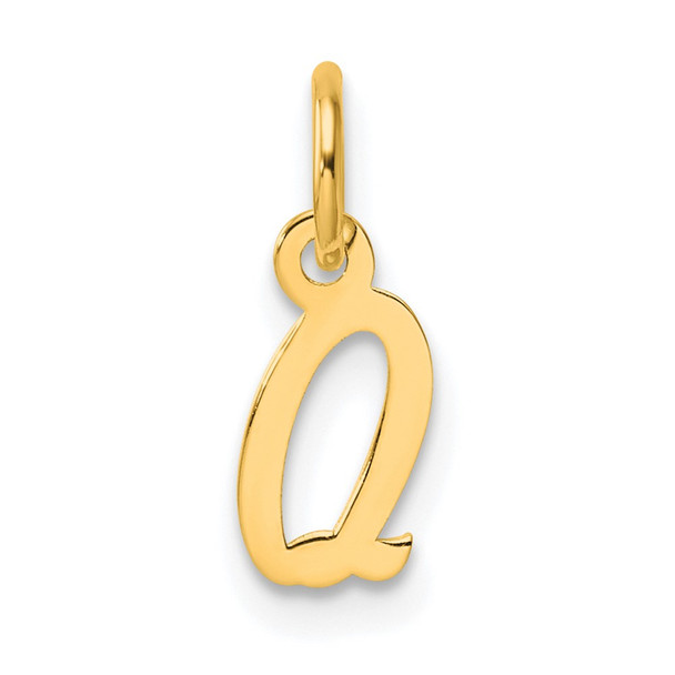 14K Yellow Gold Small Script Letter Q Initial Charm