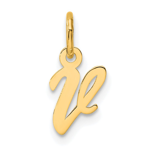 14K Yellow Gold Small Script Letter V Initial Charm