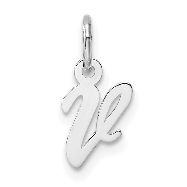 14k White Gold Small Script Letter V Initial Charm