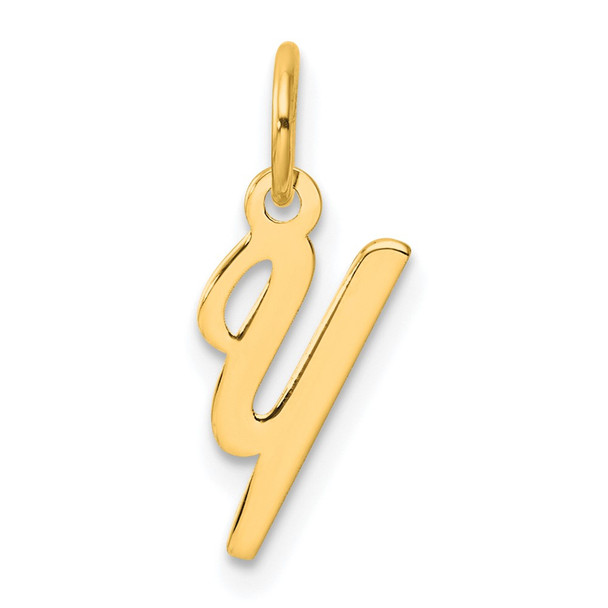 14K Yellow Gold Small Script Letter Y Initial Charm