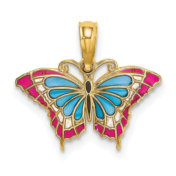 10K Yellow Gold Small Enameled Blue and Red Butterfly Charm