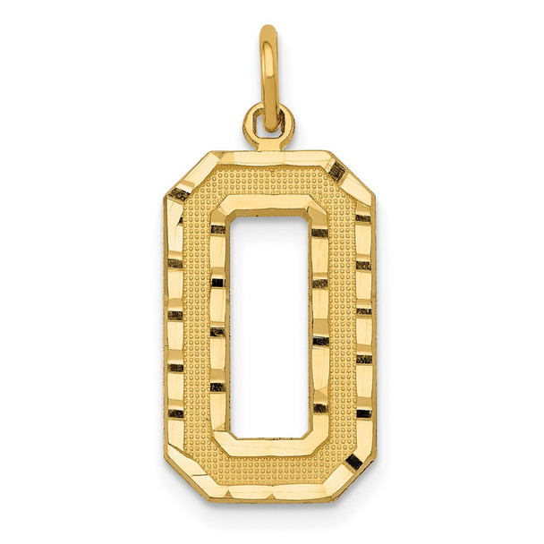 10K Yellow Gold Large Brushed Diamond-cut Number 0 Charm