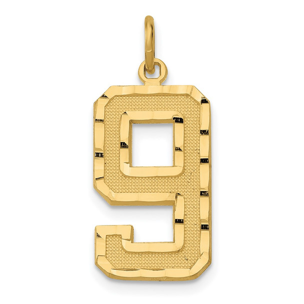 10K Yellow Gold Casted Large Diamond-cut Number 9 Charm