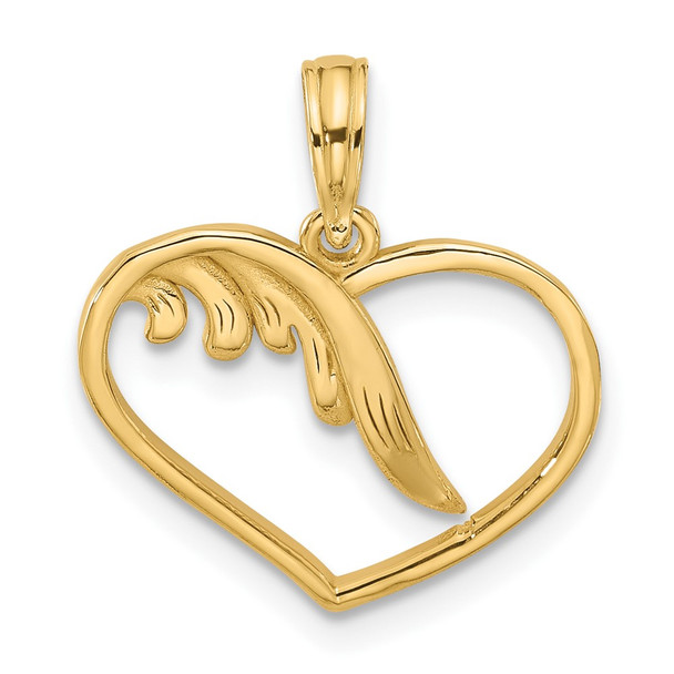 14K Yellow Gold Polished Fancy Wings and Heart Charm
