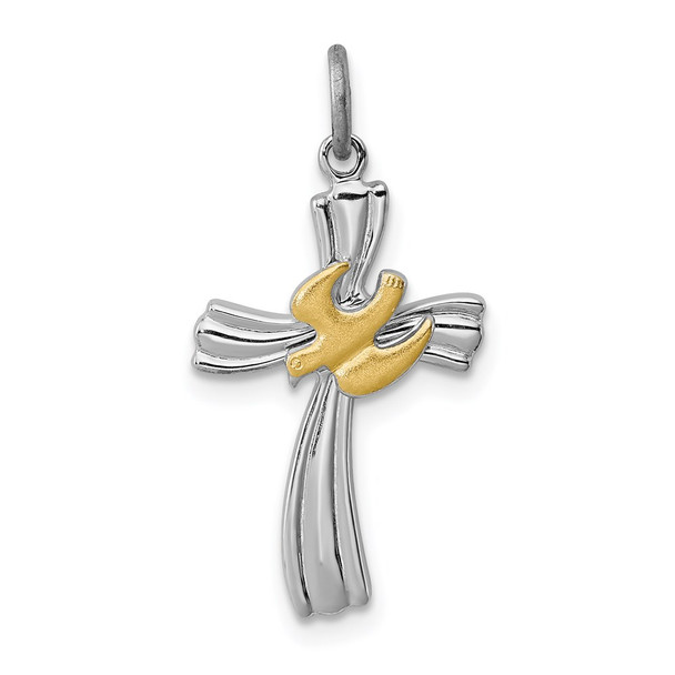 Sterling Silver Rhodium-plated & Vermeil Dove Cross Charm QC3338