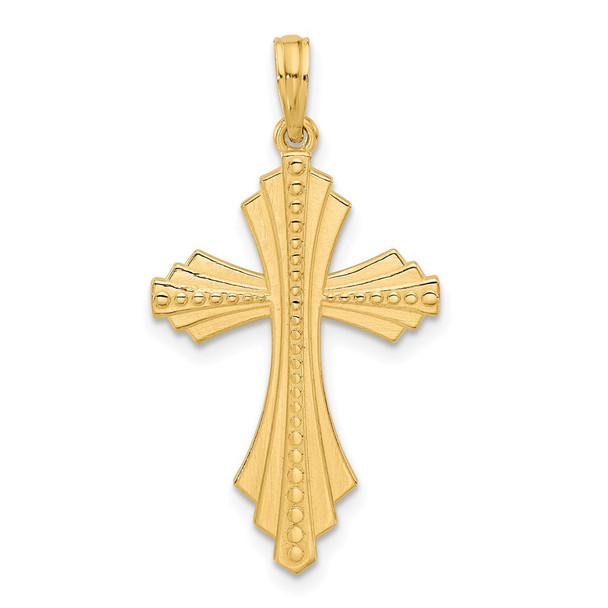 14K Yellow Gold Polished and Beaded Cross Charm