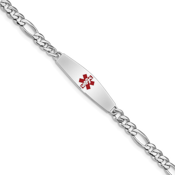 8" Sterling Silver Rhodium-plated Medical ID Figaro Link Bracelet XSM3-8 with Free Engraving