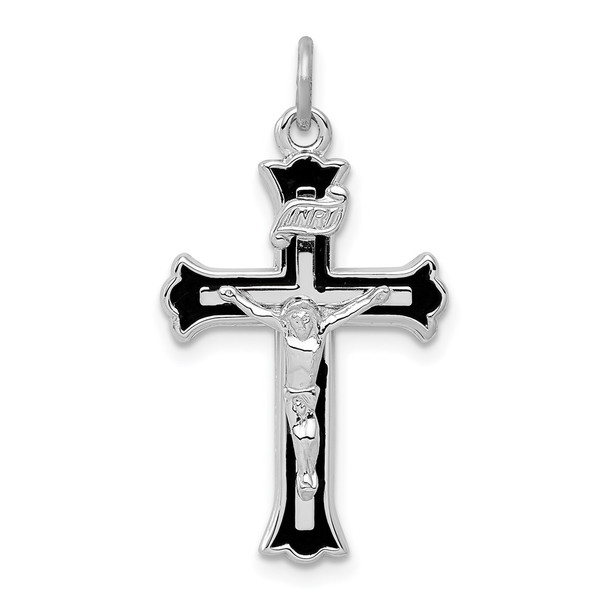Sterling Silver Rhodium-plated Enameled INRI Crucifix Charm