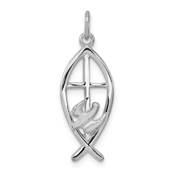 Sterling Silver Rhodium-plated Ichthus Fish Charm QC3681