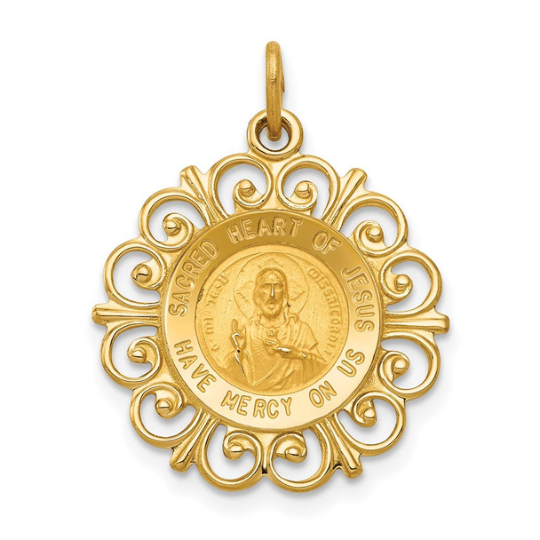 14K Yellow Gold Sacred Heart of Jesus Medal Charm XR370