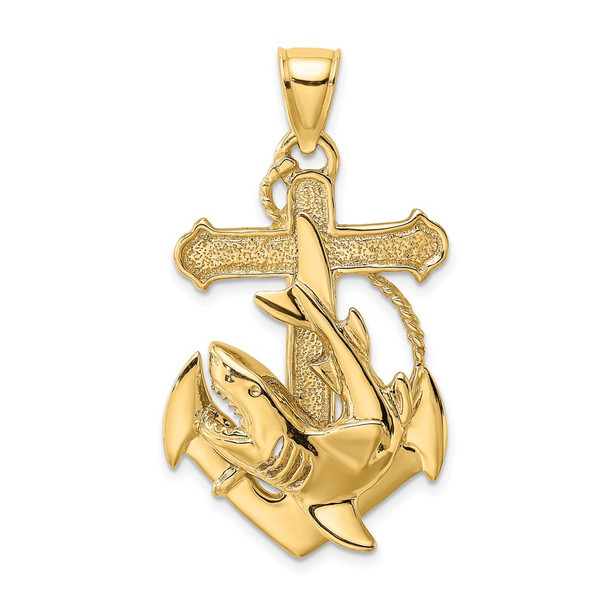 10K Yellow Gold 2-D Anchor with Shark Charm