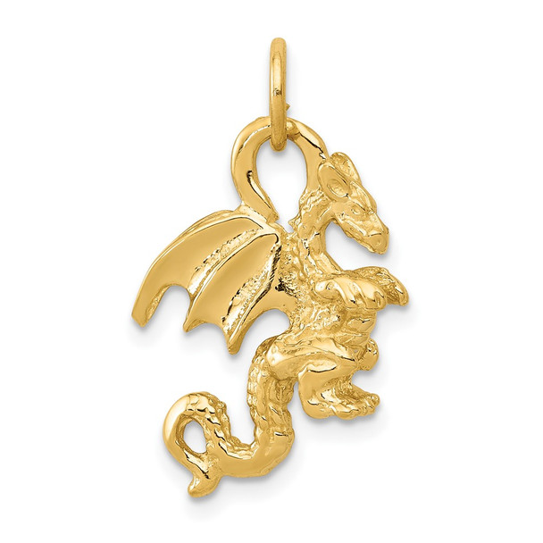 10K Yellow Gold Solid Polished 3-Dimensional Dragon Charm
