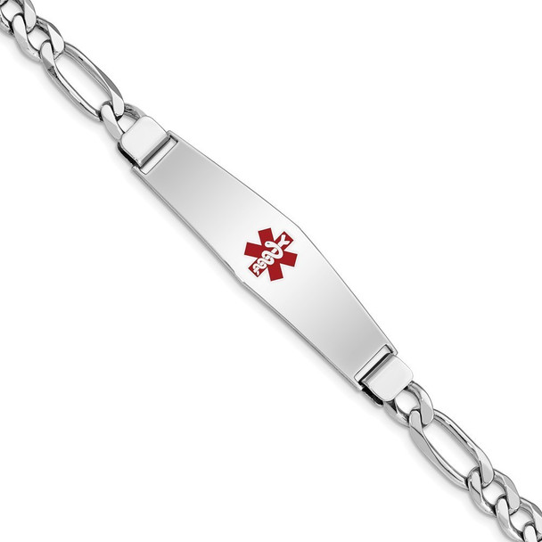 8" Sterling Silver Rhodium-plated Medical ID Figaro Link Bracelet XSM16-8 with Free Engraving