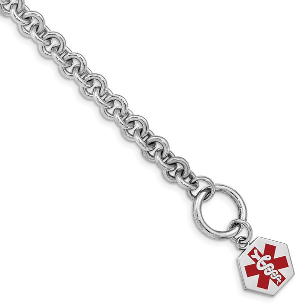 7.75" Sterling Silver Rhodium Engravable Enamel Hexagon Medical ID Bracelet XSM105-7.75 with Free Engraving