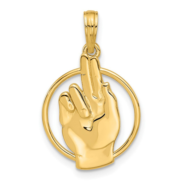 14K Yellow Gold Polished Hand Gesture in Circle Charm D5480