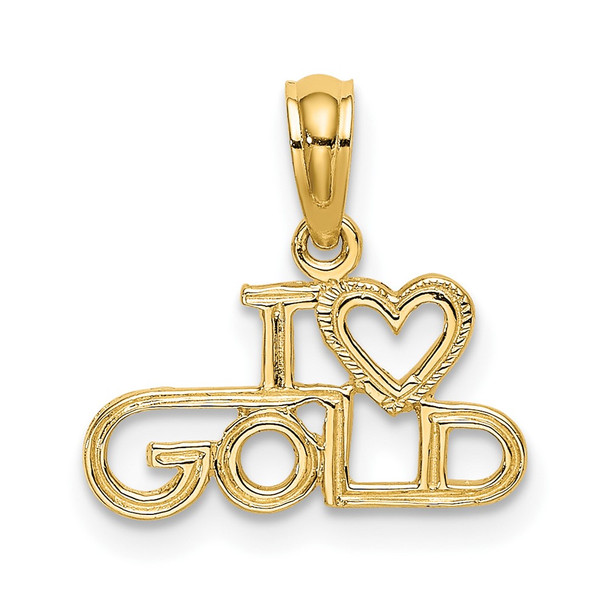 10K Yellow Gold Polished / Textured I LOVE GOLD Charm