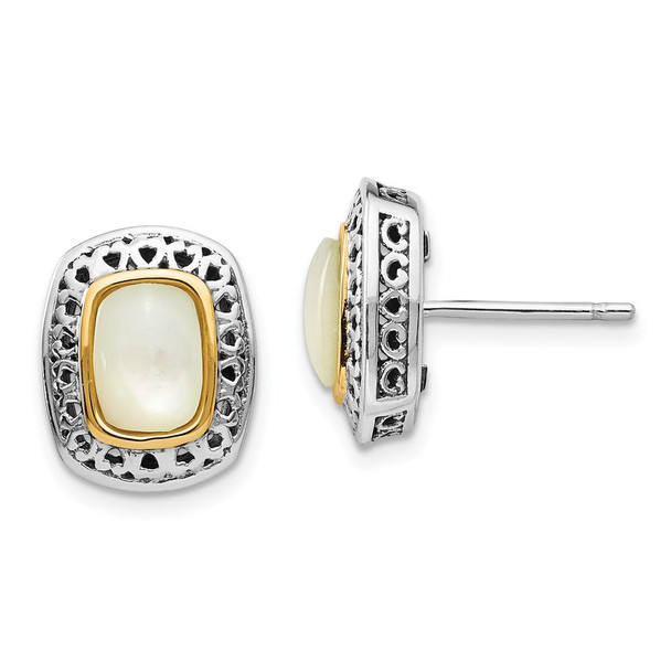 Shey Couture Sterling Silver with 14K Accent Antiqued Mother Of Pearl Post Earrings QTC1024