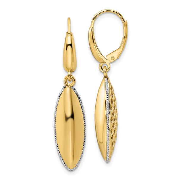 14K Two-tone Gold Polished Diamond-cut Hollow Teardrop Criss Cross Leverback Earrings SF2938E