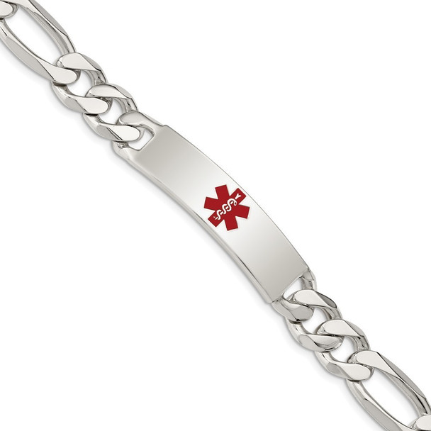7.5" Sterling Silver Polished Medical Figaro Anchor Link ID Bracelet XSM176-7.5 with Free Engraving