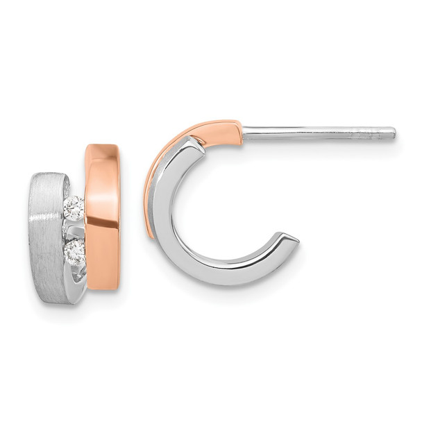 Sterling Silver Rhodium-plated Rose Gold-plated Diamond Hoop Post Earrings