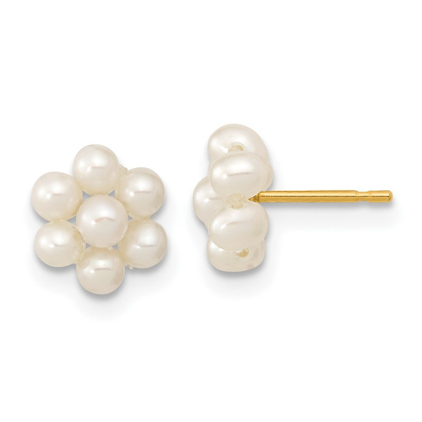 10k Yellow Gold 2-3mm White Button Freshwater Cultured Pearl Flower Earrings