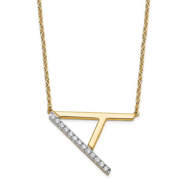 14K Yellow Gold Sideways Diamond Initial A Necklace