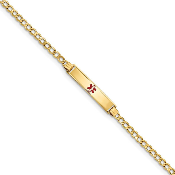 8" 14k Yellow Gold Medical Polished Red Enamel ID with Semi-Solid Cuban Bracelet XM557CR-8 with Free Engraving