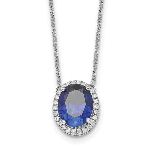 18" 14k White Gold Oval Created Sapphire/Diamond 18in. Halo Necklace