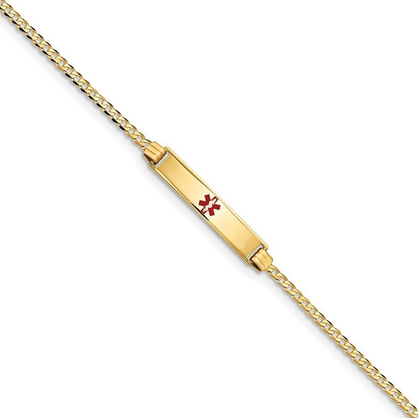 7" 14k Yellow Gold Medical Red Enamel Curb Link ID Bracelet XM551CR-7 with Free Engraving