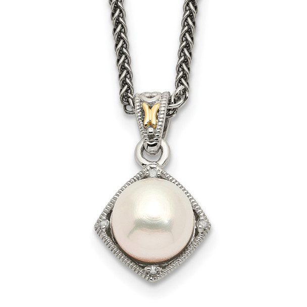 18" Shey Couture Sterling Silver with 14K Accent 18 Inch Freshwater Cultured Pearl and Diamond Necklace