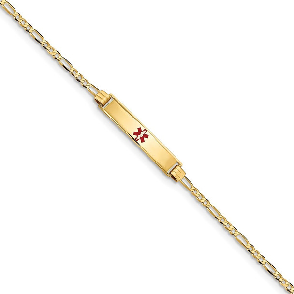 8" 14k Yellow Gold Medical Red Enamel Figaro ID Bracelet XM550CR-8 with Free Engraving