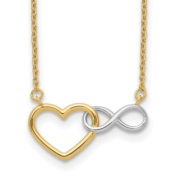 17" 10K Yellow Gold & White Rhodium-plating Heart with Infinity Symbol Necklace