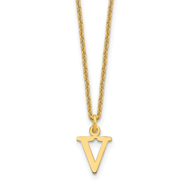 18" 10K Yellow Gold Cutout Letter V Initial Necklace