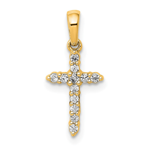 14k Yellow Gold Polished Diamond Cross Pendant