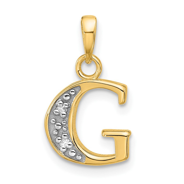 14K Yellow Gold with Rhodium-plating Diamond Letter G Initial Pendant