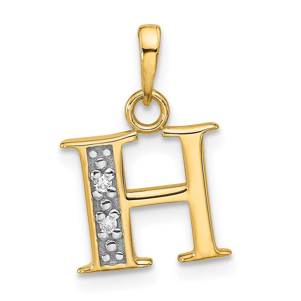 14K Yellow Gold with Rhodium-plating Diamond Letter H Initial Pendant