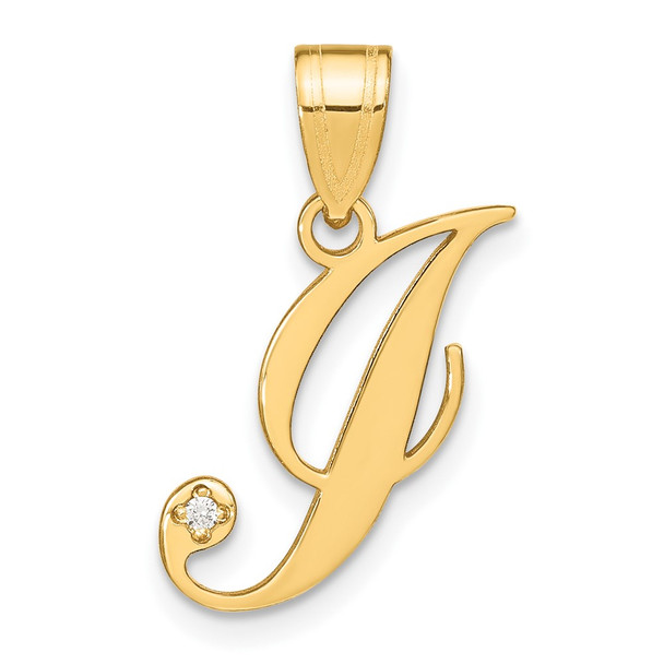 14K Yellow Gold Script Letter J Initial Pendant with Diamond