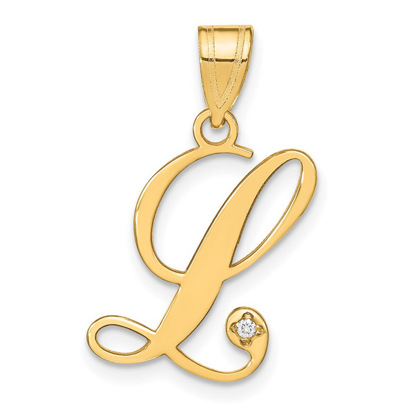 14K Yellow Gold Script Letter L Initial Pendant with Diamond